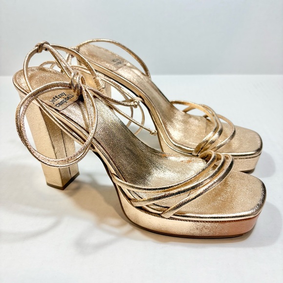 Jeffrey Campbell Presecco Strappy Sandals Size 9 Rose Gold Metallic Platform - Picture 1 of 13